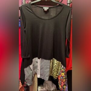 Black Patchwork Long Sleeve Top